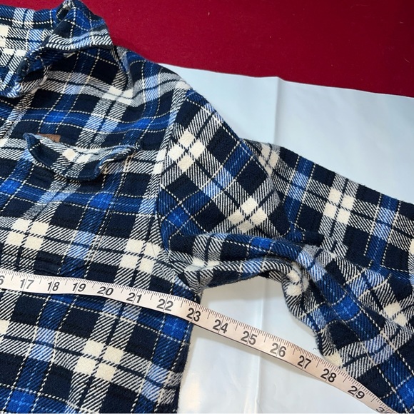 ORVIS Blue PLAID HEAVY Shirt JACKET WORK WEAR Pockets Flannel Shacket BUTTON LG - Picture 2 of 13